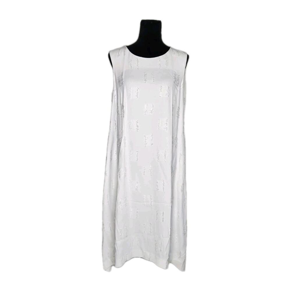 NWT Carolina Freese White Distressed Midi Dress Size 46 Italy Lagenlook Resort